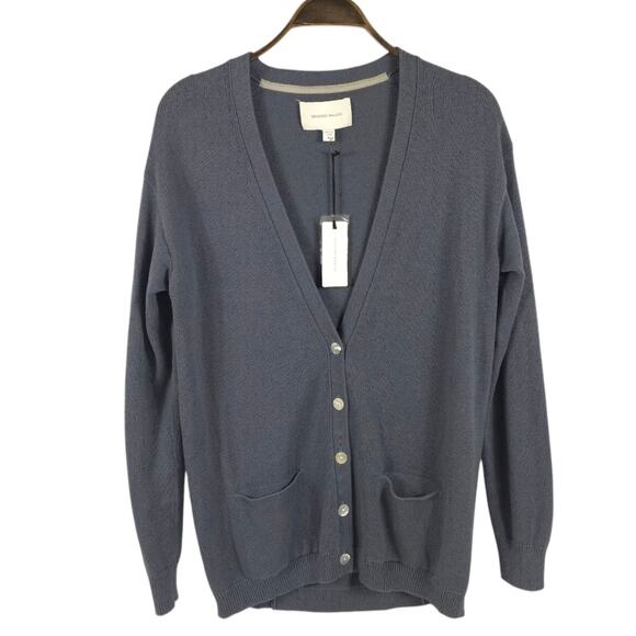 Brochu Walker Button Up Cardigan Cotton Cashmere Sweater in Grey - Picture 4 of 10